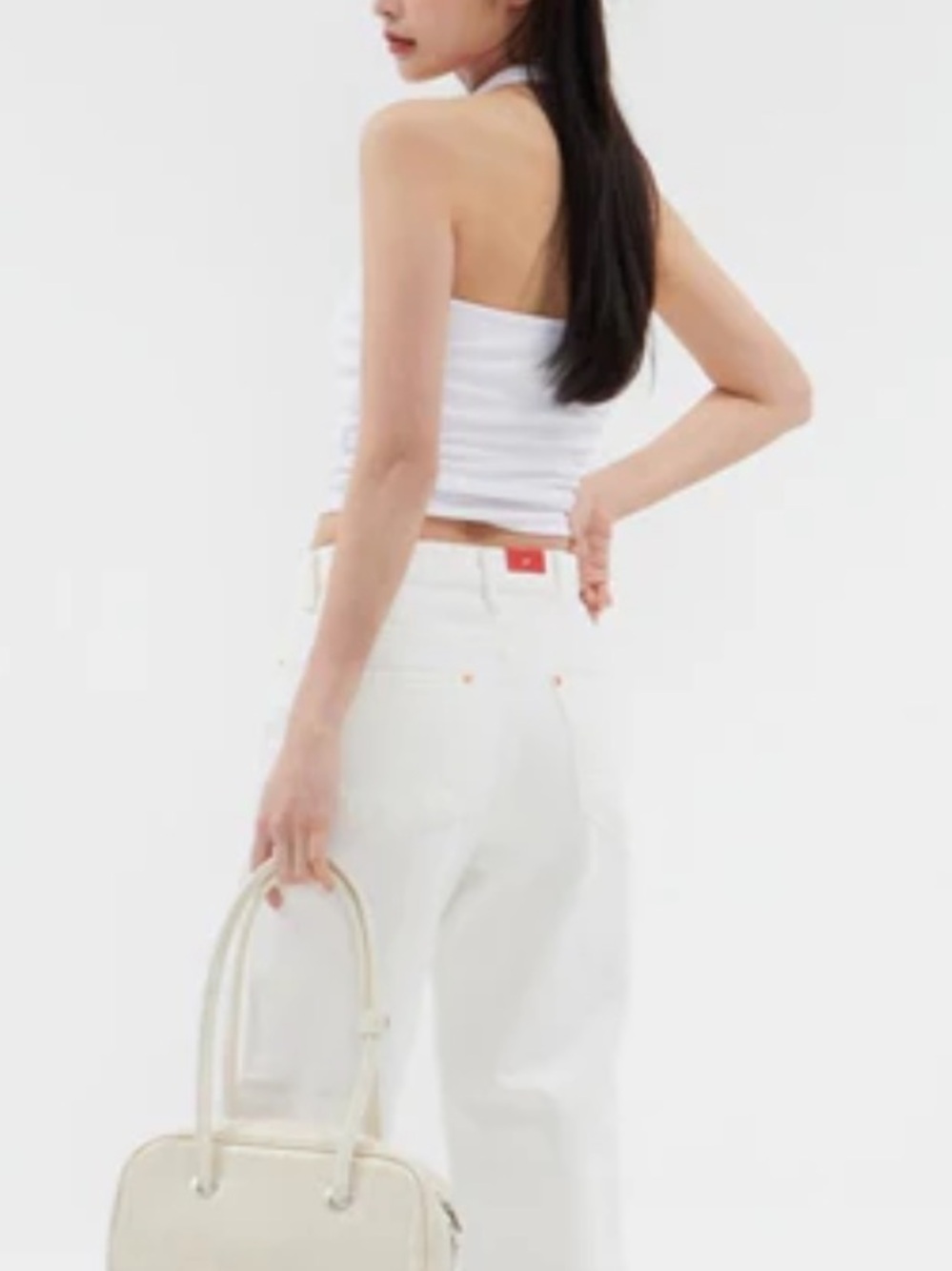 Lewkin White Halter Tie Neck Tank Top